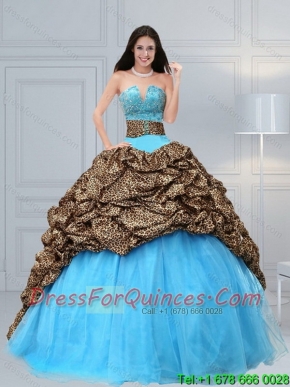 Best 2015 Baby Blue Leopard Printed Quinceanera Dresses with Beading