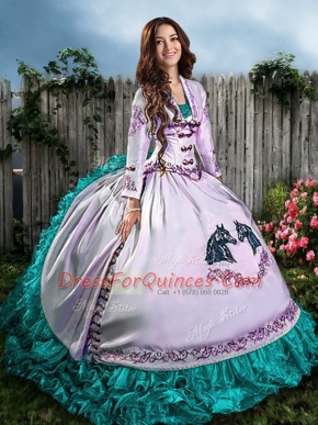 High Class Sleeveless Lace Up Floor Length Embroidery and Ruffles Vestidos de Quinceanera