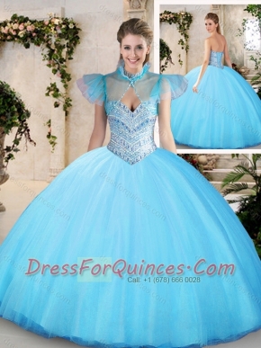 2016 Pretty Sweetheart Aqua Blue Quinceanera Dresses with Beading