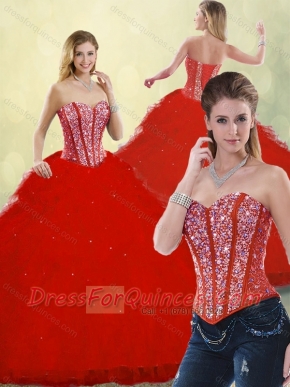 2016 New Styles Red Detachable Sweet 16 Dresses with Ruffles and Beading