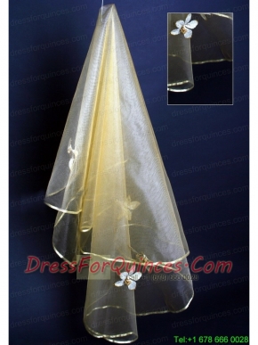 Champagne Hand Made Flowers Wedding Veil