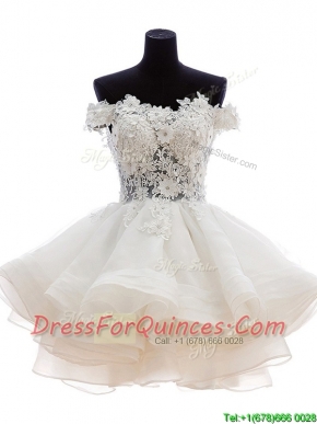 Classical Off the Shoulder White Prom Dress with Appliques