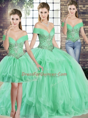 Simple Apple Green Sleeveless Tulle Lace Up Quinceanera Gowns for Military Ball and Sweet 16 and Quinceanera