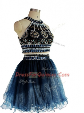 Suitable Sleeveless Backless Mini Length Beading Prom Evening Gown
