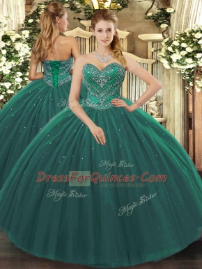 Floor Length Ball Gowns Sleeveless Dark Green Sweet 16 Quinceanera Dress Lace Up