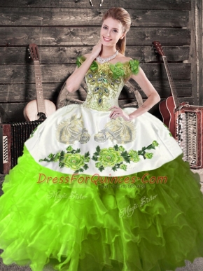 Green Sweet 16 Dresses Sweet 16 and Quinceanera with Embroidery and Ruffles Off The Shoulder Sleeveless Lace Up