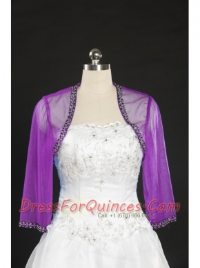 2015 Fuchsia Beading Wraps with Long Sleeves