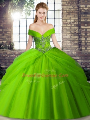 Lovely Lace Up Off The Shoulder Beading and Pick Ups Quinceanera Gown Tulle Sleeveless Brush Train