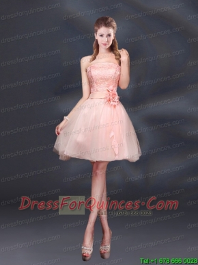 Strapless A Line Hand Made Flowers Christmas Party Dress for 2015
