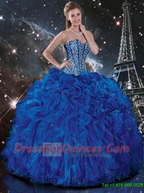Luxurious Beaded and Ruffles Quinceanera Dresses in Royal Blue 2016