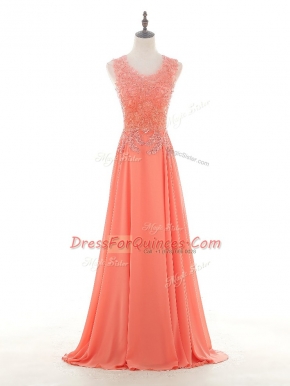 Sleeveless Zipper Floor Length Lace and Appliques Prom Party Dress
