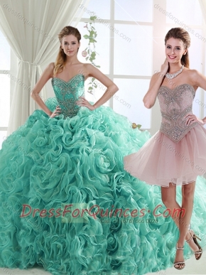 Pretty Rolling Flowers Turquoise Detachable Quinceanera Dresses with Brush Train