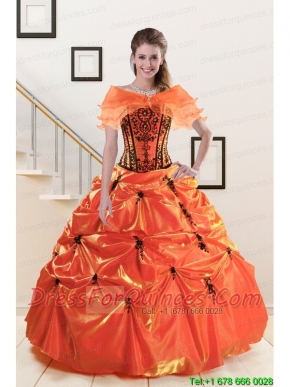 2015 Exclusive Appliques Quinceanera Dresses in Orange Red and Black