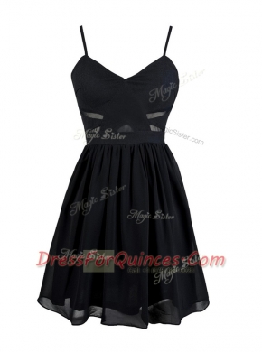 Black Spaghetti Straps Zipper Ruching Prom Evening Gown Sleeveless