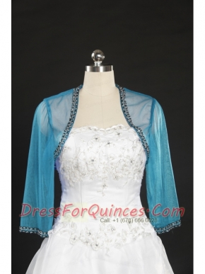 2015 Simple Blue Long Sleeves Wraps with Beading
