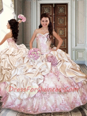 Ball Gown Taffeta 15th Birthday Dresses with Bubbles and Appliques