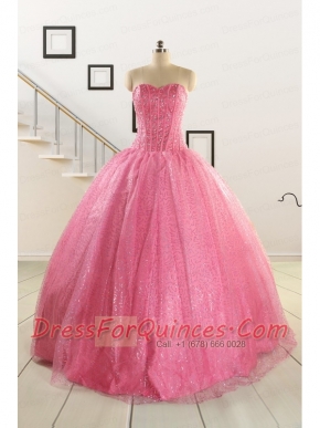 Simple Sweetheart Sequins Quinceanera Dress in Rose Pink For 2015
