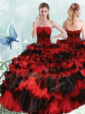 Organza Sleeveless Floor Length Ball Gown Prom Dress and Appliques and Ruffled Layers