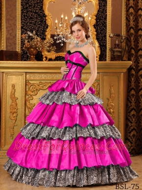 Sweetheart Ball Gown Ruffles Hot Pink Taffeta Best Quinceanera Dresses