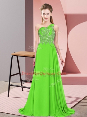 Green One Shoulder Side Zipper Beading Homecoming Dress Sleeveless
