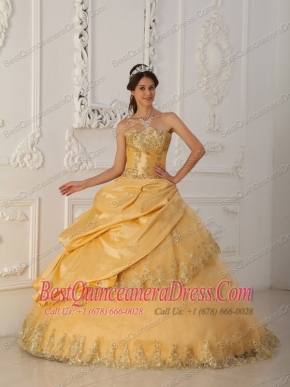 Gold A-Line / Princess Sweetheart Floor-length Taffeta and Tulle Beading Quinceanera Dress