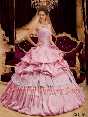 Fashionable  Lace-up Pink Appliques Taffeta Ostentatious Beautiful Quinceanera Dress