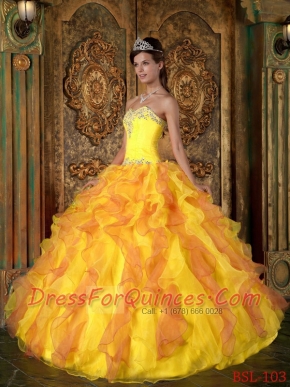 Orange A-Line / Princess Sweetheart 15th Birthday Dresses  Ruffles Organza
