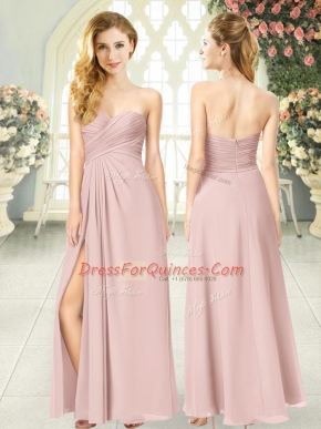 Sleeveless Floor Length Ruching Zipper Custom Made with Pink