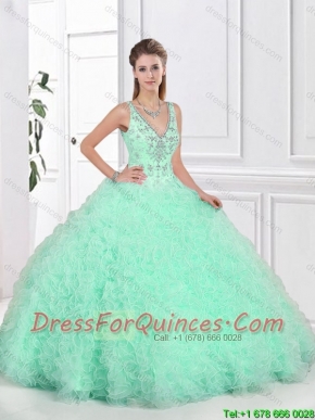 New Style Open Back Beaded Quinceanera Dresses in Apple Green