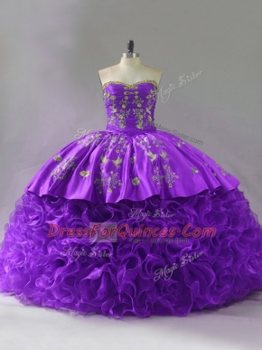 Fitting Fabric With Rolling Flowers Sleeveless Quinceanera Dress Brush Train and Embroidery and Ruffles