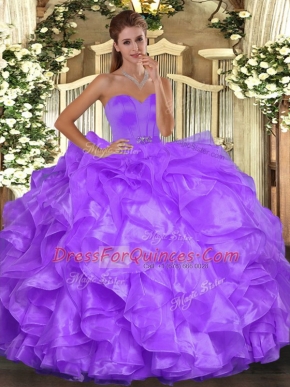 Most Popular Purple Sleeveless Beading and Ruffles Floor Length Quinceanera Dresses