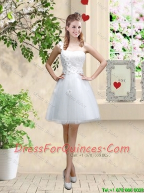 Discount One Shoulder Appliques Dama Dresses in White