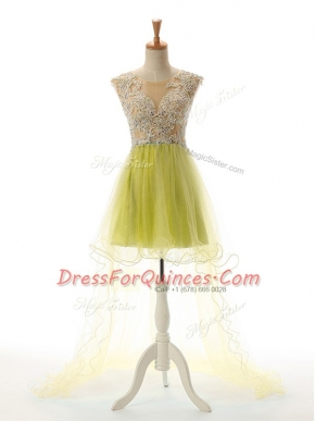 Yellow Green Scoop Neckline Appliques Prom Dress Sleeveless Backless