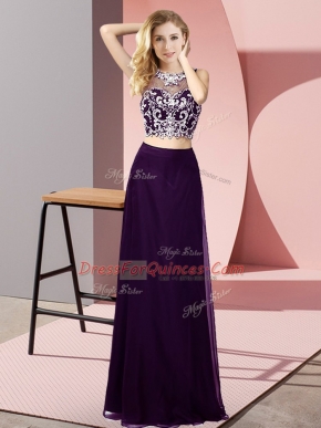 Purple Scoop Neckline Beading Dress for Prom Sleeveless Backless