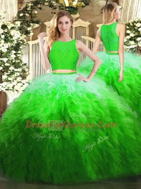 Glorious Multi-color Sleeveless Floor Length Lace and Ruffles Zipper 15 Quinceanera Dress