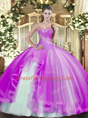 Lilac Sweetheart Neckline Beading and Ruffles 15 Quinceanera Dress Sleeveless Lace Up