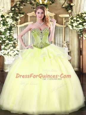 Suitable Light Yellow Sleeveless Beading Floor Length 15 Quinceanera Dress