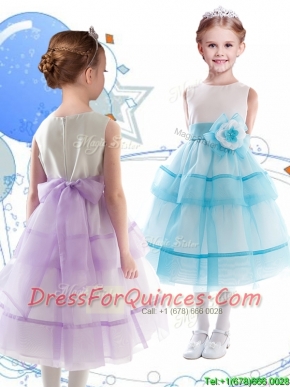Discount Scoop Organza Flower Girl Dress with Hand Made Flowers and Ruffled Layers