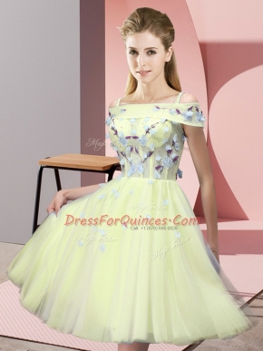 Clearance Yellow Short Sleeves Tulle Lace Up Quinceanera Dama Dress for Wedding Party