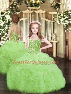 Top Selling Sleeveless Organza Floor Length Lace Up Kids Formal Wear in with Beading and Ruffles and Pick Ups