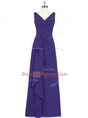 Purple Zipper Prom Gown Ruching Sleeveless Floor Length
