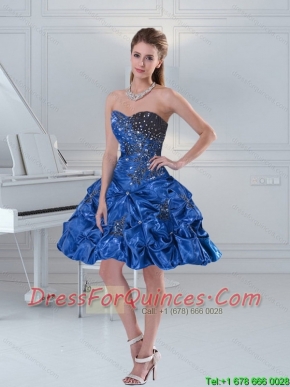 Cheap Blue Sweetheart Ruffled Layers and Beaded Prom Dresses for 2015