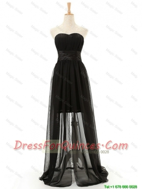 Cheap Brand New Sweetheart Belt Long Prom Dresses in Black