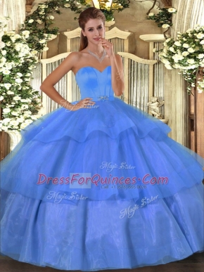 Ball Gowns 15th Birthday Dress Baby Blue Sweetheart Organza Sleeveless Floor Length Lace Up