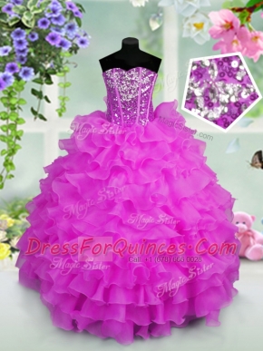 Lilac Lace Up Sweetheart Ruffled Layers and Sequins Little Girls Pageant Dress Organza Sleeveless