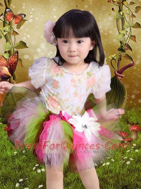 Ball Gown Multi-color Tulle Scoop Little Girl Dresses with  Bowknot