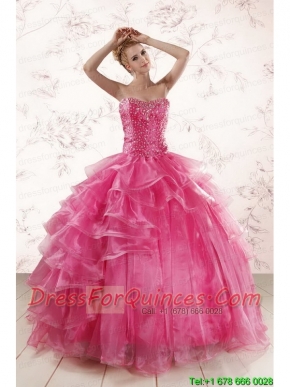 Hot Pink Sweetheart Beading Quinceanera Dresses with Brush Train