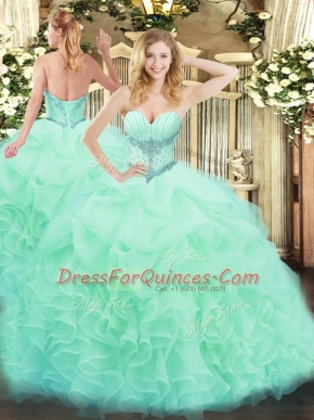 Artistic Apple Green Sleeveless Floor Length Beading and Ruffles and Pick Ups Lace Up 15 Quinceanera Dress