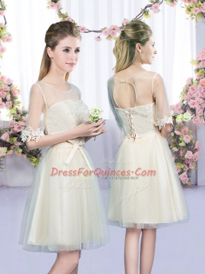 Half Sleeves Lace and Bowknot Lace Up Court Dresses for Sweet 16
