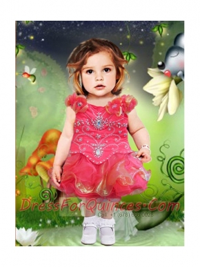 2014 Cute Scoop Knee-length Little Girl Dress with Beading